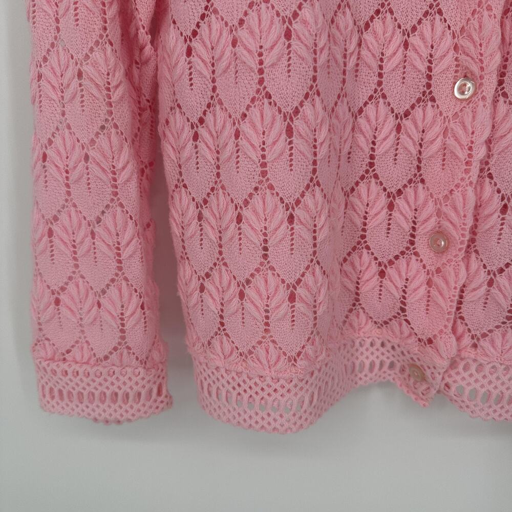 Vintage Knit Cardigan Womens SMALL Lace Crochet Button Up Sweater 90s Retro - Picture 3 of 9